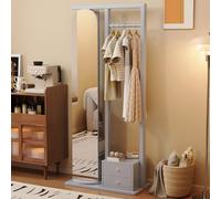 Porte-Manteau Miroir Pleine Longueur En Bois Massif, Miroir Intégral Rotatif À 360° ,Support de Cintre de Plancher avec Tiroir d'intimité, Porte-chapeau et Porte-Manteau pour l'entrée, la chambre