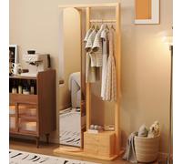 Porte-Manteau Miroir Pleine Longueur En Bois Massif, Miroir Intégral Rotatif À 360° ,Support de Cintre de Plancher avec Tiroir d'intimité, Porte-chapeau et Porte-Manteau pour l'entrée, la chambre