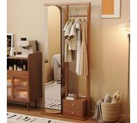 Porte-Manteau Miroir Pleine Longueur En Bois Massif, Miroir Intégral Rotatif À 360° ,Support de Cintre de Plancher avec Tiroir d'intimité, Porte-chapeau et Porte-Manteau pour l'entrée, la chambre