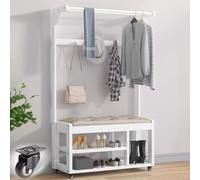 Porte-manteau moderne autonome avec coussin rembourré et rangement à 2 niveaux pour entrée, salon, chambre, maison, bureau