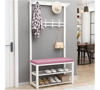Porte-manteau multifonction avec 12 crochets et banc à chaussures - Nizer robuste sur pied pour le rangement du couloir, cadre en métal, parfait pour manteaux, chapeaux et chaussures