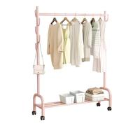 Porte-Manteau Multifonctionnel en métal avec roulettes, Rose, 60 x 37 x 154 cm, Comprenant Une étagère de Rangement et des Crochets pour vêtements, Sacs et Accessoires -