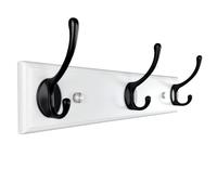 Porte-manteau mural - 3 crochets robustes sur planche en bois de 31 cm - Design élégant blanc et noir - Pour chambre d'enfant, salle de bain ou petits espaces - Durable et fonctionnel