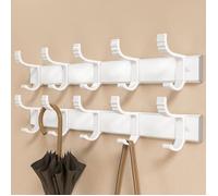 Porte-manteau mural 5 crochets amovibles AIMOONSA - Aluminium blanc, fixation adhésive ou vissée