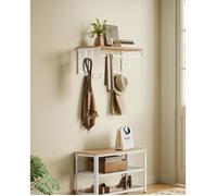 Porte-manteau Mural avec 5 Crochets Amovibles, avec Tringle, pour Entrée, Chambre, Salon, Doré Chêne et Blanc Nuage