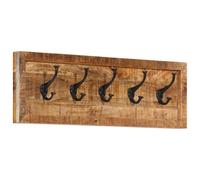 Porte-manteau mural en bois de manguier - vidaXL - 80x25x9 cm - 5 crochets en fer - Bois de manguier massif