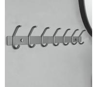 Porte-manteau mural avec 7 crochets doubles en métal imperméable et robuste pour entrée, cuisine, salle de bain, chambre à coucher, design élégant gris