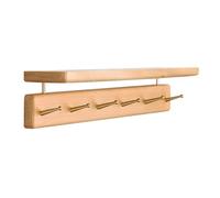 Porte-manteau Mural Avec Étagère - 4 5 6 8 10 Crochets En Cuivre Pur - Rail À Patères En Bois Robuste - Support D'entrée Rustique - Fabriqué À La Main(Natural,48cm/18.8in)