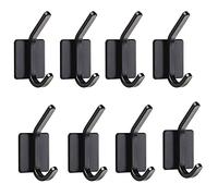 Porte-manteau mural avec étagère en acier inoxydable pour serviettes - Cintres adhésifs noirs pour cuisine et salle de bain - 8 supports puissants - Gain de place