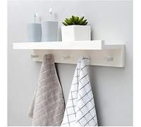 Porte-manteau mural blanc avec étagère 5 crochets pour entrée, salle de bain, salon, cuisine, solution de rangement, design élégant et fonctionnel