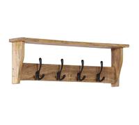 vidaXL Porte-manteau mural bois de manguier massif 4 crochets étagère intégrée 85x26x12 cm