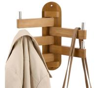 Porte-manteau mural en bois d'hévéa massif avec 5 bras pliables pivotants | Capacité de 22 lb for l'entrée de la maison