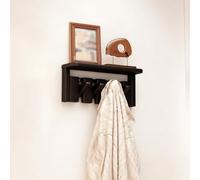 Porte-manteau Mural en Bois Massif, Crochet pour Touches de Piano avec Plateau, Crochet Rabattable, Décoration D'entrée peu Encombrante, pour Placard Chambre à Coucher Entrée(Black,4 hooks)