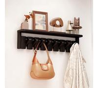 Porte-manteau Mural en Bois Massif, Crochet pour Touches de Piano avec Plateau, Crochet Rabattable, Décoration D'entrée peu Encombrante, pour Placard Chambre à Coucher Entrée(Black,8 hooks)