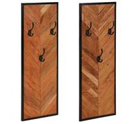 Porte-manteau mural en bois massif - vidaXL - Bois d'acacia - Marron - 35x2.5x90 cm - 3 crochets en fer - Gain de place