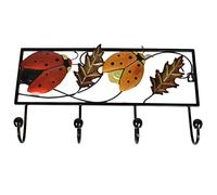 Porte Manteau Mural en métal décoration coccinelle - Original - Patère acier 4 crochets - Accroche torchons, serviettes, clés, balaies pour la maison, cuisine, salle de bain, garage - L 43 x H 25 cm