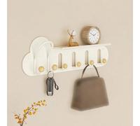 Porte-manteau Mural en Métal, Rangement peu Encombrant, étagères Murales Flottantes Avec Crochets, Installation Facile, pour Vestes, Serviettes, Clés, pour Salon, Chambre à Coucher(White,6 hooks)