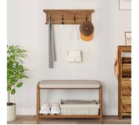 Porte-manteau mural en teck massif 70x10x20 cm avec étagère - naturel, style vintage