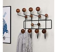 Porte-Manteau Mural Entrée Porte-Manteau Suspendu Porte-Manteau en Métal Classique avec Peint Boules en Bois Massif en Noyer Cintre Bois Couleur Cintre