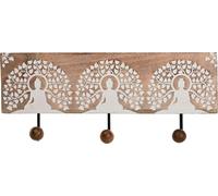 Porte-manteau mural Home ESPRIT Blanc Noir naturel Métal Bois de mangue Bouddha 38 x 5 x 16 cm