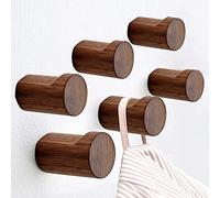 Porte Manteau Mural, Lot de 6 Bois Crochet Manteau Rangement Mural Patère Mural Rond Wood Wall Hanging Hooks pour Chambre Cuisine Salle de Bain Couloir (Couleur Noyer Noir)