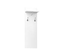Porte-manteau mural - meuble d'entrée - étagère, 2 patères doubles, barre penderie - alu blanc