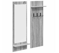 vidaXL Porte-manteau mural gris Sonoma – Bois d'ingénierie, miroir, 2 étagères – 70x10x90 cm
