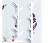 Porte-Manteau Mural Patère en Bois Massif en Forme D’Arbre Salon Décoration De Chambre, Type Suspendu, White, 128x22x7cm