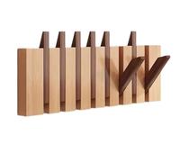 Porte Manteau Mural Pliable, Patère Murale en Bois de Hêtre avec Style Touches de Piano et Crochets Rabattables, Pour Suspendre Vêtements, Clés, Chapeaux, Serviettes et Sacs(Color blocking,8 hooks)