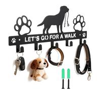 Porte-manteau Mural pour Chien avec 5 Crochets et Inscription "LET'S GO FOR A WALK", Accroche Clé et Laisse Métal Noir, Support Mural pour Accessoires Chien, pour Entrée, Salon, Cuisine, Salle de Bain