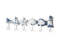 Porte-manteau mural style méditerranéen décoration en bois crochet coquillage étoile de mer décor nautique pendentif marin en bois signe de plage plaques de marque porte-manteau arbre (couleur : 1) (1