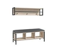 HomCom Banc d'entrée 2-en-1 – 3 casiers, porte-manteau 3 crochets, coussin – Naturel et Noir