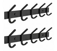 Porte-manteau noir mat - Crochet en acier inoxydable de 15" avec 5 crochets doubles - Organiseur d'entrée mural pour manteaux, chapeaux, sacs, serviettes, peignoirs, placards ou salles de bains