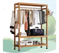 Porte-Manteau Ouvert avec 4 Roues Armoire avec étagères Vêtements en Bambou Rail De Suspension Porte-vêtements Roulant Étagères Organisateur De Rangement pour Chamb, 100X36X160CM