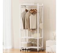 Porte-manteau pliable avec 3 étagères en acier au carbone pour chambre à coucher, appartement, entrée, design blanc élégant pour un rangement et une organisation efficaces