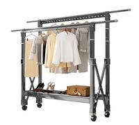 Porte-manteau pliable peu encombrant, hauteur et largeur réglables sur 4 niveaux, cintre autonome pour une utilisation en intérieur/extérieur, design gris élégant, parfait pour le rangement des
