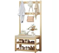 Porte-manteau polyvalent en bois avec banc à chaussures - Cintre sur pied avec 5/10 crochets pour chambre à coucher, bureau à domicile et solution intérieure