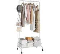 Porte Manteau Portant à Vêtement avec roues - Penderie avec étagère de Rangement Chaussures avec panier 59x35x150cm - blanc