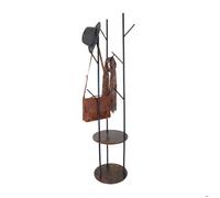 Porte-manteau Relaxdays, 8 crochets, 2 étagères, H x P : 175 x 40 cm, portant, métal et MDF, noir/brun foncé