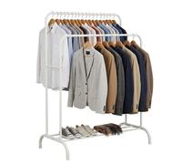 Porte-manteau Relaxdays, H x L x P : 146 x 110 x 56 cm, avec 2 tringles et tablette, double, métal, blanc