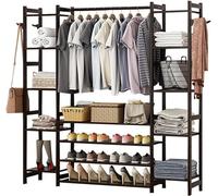 Porte-manteau robuste avec rangement à chaussures | Porte-vêtements en métal et cintre | Crochets amovibles | Porte-vêtements polyvalent pour salon, couloir, salle de bain | Élégant et fonctionnel