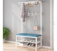 Porte-manteau robuste en métal avec double crochets, banc d'entrée nizer autoportant pour chaussures, parfait pour couloir et salon (dimensions : 60/80/100 x 33 x 172 cm)