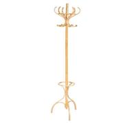Porte-Manteau sur 3 Pieds, 2 Niveaux et 12 Crochets, en Bois Courbe, Hauteur de 182CM, pour Entrée, Salon et Bureau (Châtain Clair)
