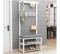 Porte-manteau sur pied avec banc à chaussures - 12 crochets nizer - Cadre en métal durable pour le rangement de l'entrée - Porte-manteau et porte-chaussures multifonction