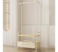 Porte-manteau sur pied avec double couche de rangement - Cintre en fer 3 en 1 - Blanc - 100 cm - Parfait pour manteaux, chapeaux et sacs