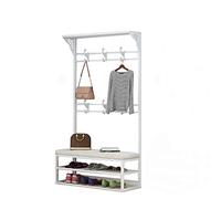 Porte-manteau sur pied, banc à chaussures en éponge, double étagère, 6 crochets, porte-manteau d'entrée pour vêtements, costumes, pour chapeau, vêtements, sac à main, écharpes, sacs à main, parapluie