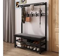 Porte-manteau sur pied en métal avec étagères, banc de rangement à chaussures pour entrée, crochets amovibles, blanc, 100 x 33 x 172 cm, élégant couloir et armoire à chaussures.