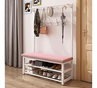 Porte-manteau sur pied en métal avec rangement à chaussures Banc d'entrée avec crochets amovibles Blanc 100 x 33 x 172 cm Parfait pour le couloir et le style.