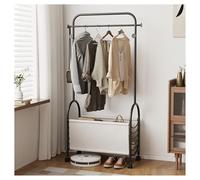 Porte-Manteau sur Pied, Porte-Manteau sur Pied, Cintre en Acier Carbone et Cuir avec Panier de Rangement, Porte-Manteau Roulant pour entrée, Gain de Place pour Chambre, Couloir, entrée, Bure