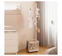 Porte-Manteau sur Pied, Porte-Manteau sur Pied, Cintre en Bois Massif avec Panier de Rangement, Porte-Manteau Roulant pour entrée, Gain de Place pour Chambre, Couloir, entrée, Bureau (Noir)